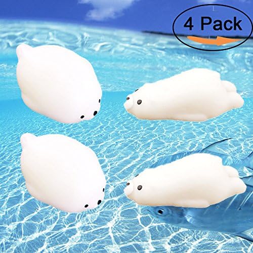 4 Pcs Toposend Adorable Cute Kawaii Seal / Polar Bear Squishy Soft Squishies Mini Seal Stretchy Squishy Toys Mochi Squeeze Toy