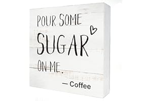 HDKY Coffee Wood Box Sign Kitchen Home Decor, Rustic Funny Pour Some Sugar on Me Wooden Box Sign Block Plaque for Wall Tabletop Desk Decoration Coffee Lover Gift