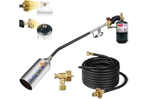 Dutywand Propane Weed Torch/Flamethrower/Weed Burner with 1lb Propane Tank Adapter and 10FT Hose for Propane Tank, Outdoor Garden Lawn Tool Snow Ice Roof Camp Fire Starter