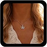 Andelaisi Boho Angel Pendant Necklace Vintage Angel Wing Necklace Silver Angel Choker Necklace Minimalist Cupid Angle Necklace Jewelry for Women