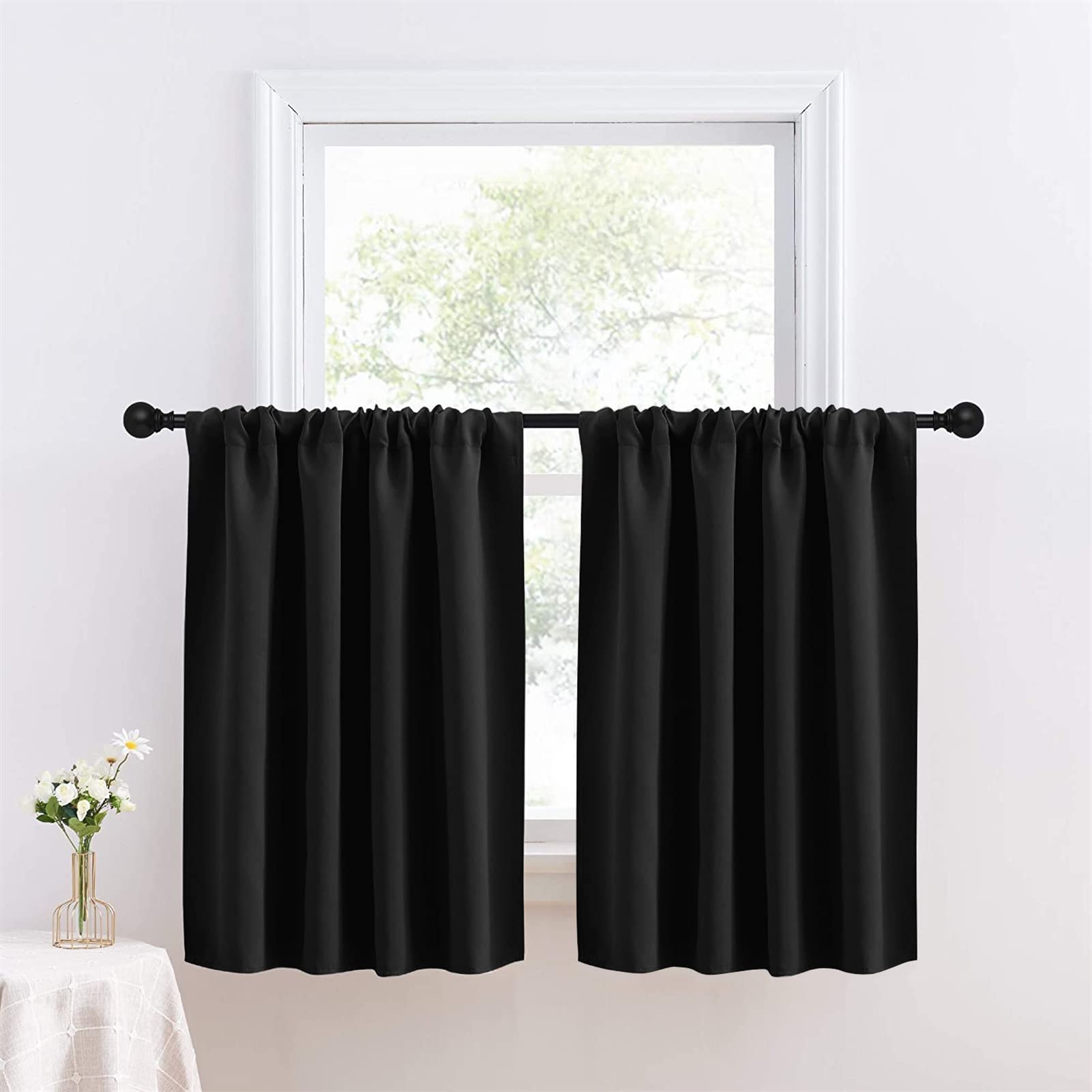 Icegrey Half Window Tier Curtains Blackout Thermal Insulating Short Curtains Half Window Curtains for Bedroom Kitchen RV Camper Bathroom Windows, Black, 70cm L x 60cm W (1pc)
