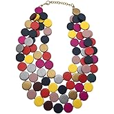 JHWZAIY Statement Multicolor Wood Bead Chunky Layered Necklace For Women Multi Layer Color Wooden Beaded Bib Long Strand African Necklace For Women Fashion Jewelry Costume (Multicolor)