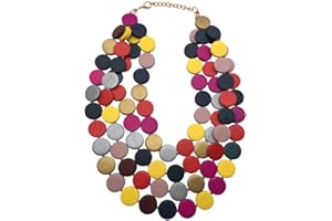 JHWZAIY Statement Multicolor Wood Bead Chunky Layered Necklace For Women Multi Layer Color Wooden Beaded Bib Long Strand African Necklace For Women Fashion Jewelry Costume (Multicolor)