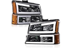 PIT66 LED Headlights, Compatible with 2003-2006 Chevy Silverado 1500 2500 3500 HD 2003 2004 2005 2006, Compatible with 2003-2006 Chevy Avalanche 1500 2500(Clear Lens Amber Corner(C LED Style))