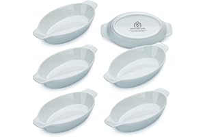 Heartland Home Porcelain Mini Casserole Dish Oval (6pc Set). Cauliflower Au Gratin Baking Dish, Banana Split Bowls, Single Serving, Small Individual