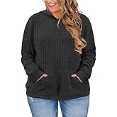 VISLILY Plus-Size-Hoodies for Women Casual Kangaroo Pocket Sweaters Trendy Long Sleeve Pullover Sweatshirts Cute Loose Tops