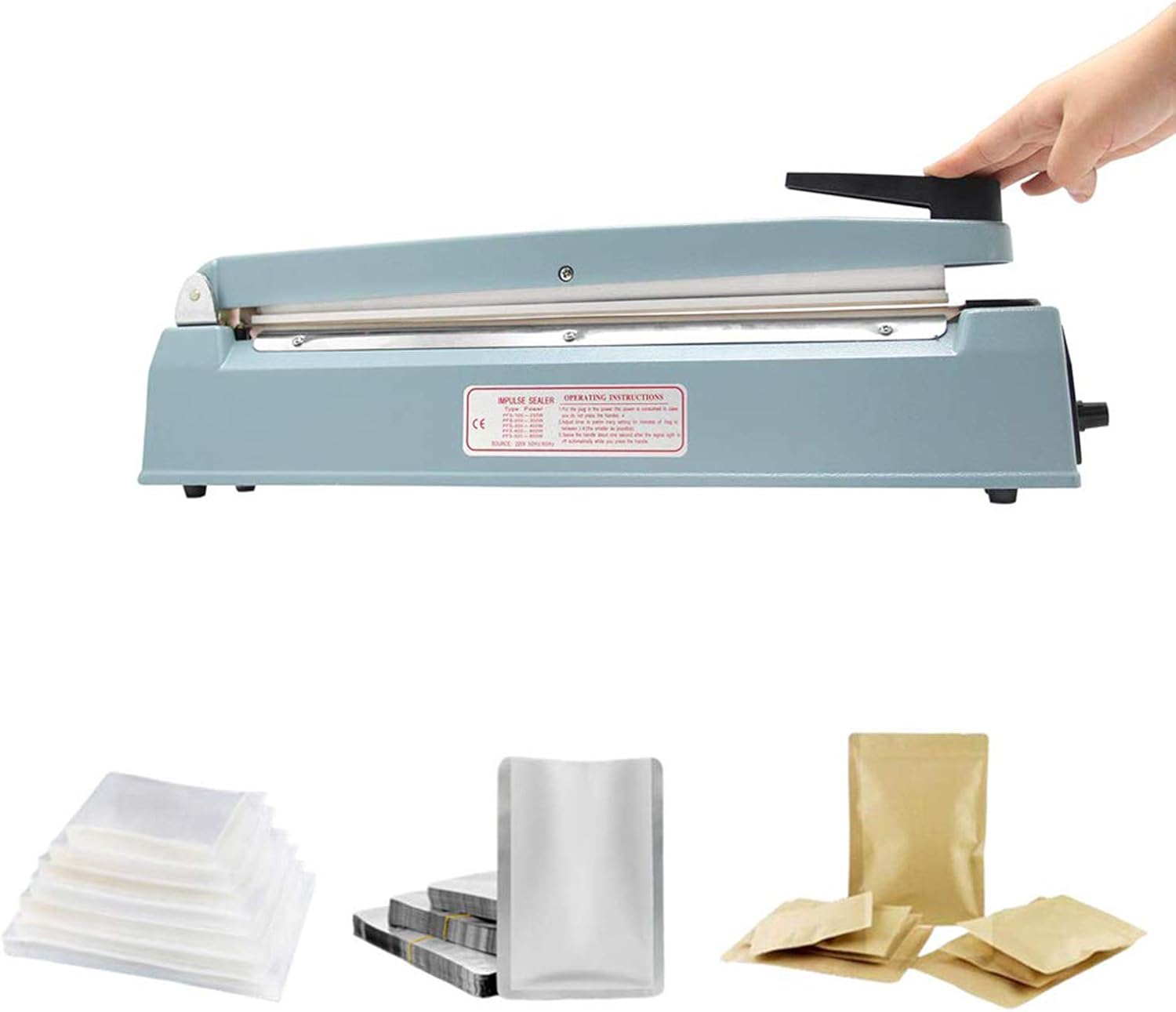Hanchen 300mm/11.8inch Heat Sealer - Plastic Bag Sealing Machine 400W for Mylar Kraft Paper & More - 220V