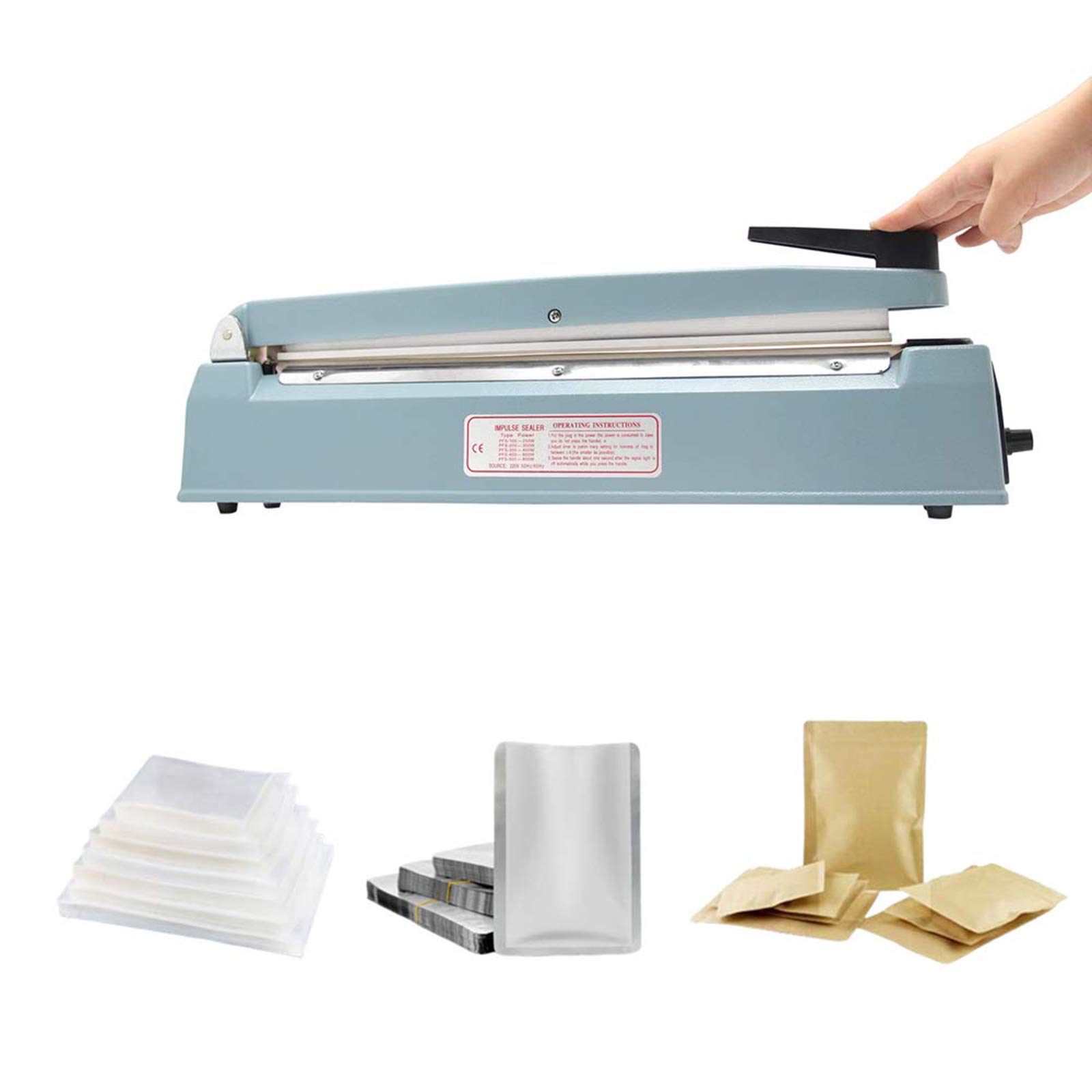 Hanchen 300mm/11.8inch Heat Sealer - Plastic Bag Sealing Machine 400W for Mylar, Kraft Paper & More - 220V