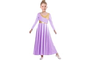 ZYACTU Girls Praise Dance Dress Metallic Block Irregular Liturgical Worship Church Choir Costumes Lyrical Dress