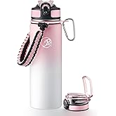 GOSWAG Insulated Sports Water Bottle, 24oz 2 Lids(with Straw/No Straw), Stainless Steel Water Bottles with Paracord Handle, Insulated Bottle with Double-Wall Vacuum Insulation