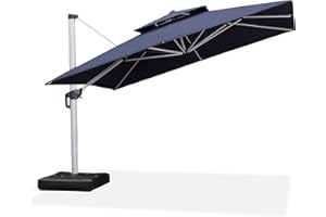 PURPLE LEAF 12 Feet Double Top Deluxe Square Patio Umbrella Offset Hanging Umbrella Cantilever Umbrella Outdoor Market Umbrella Garden Umbrella, Navy Blue