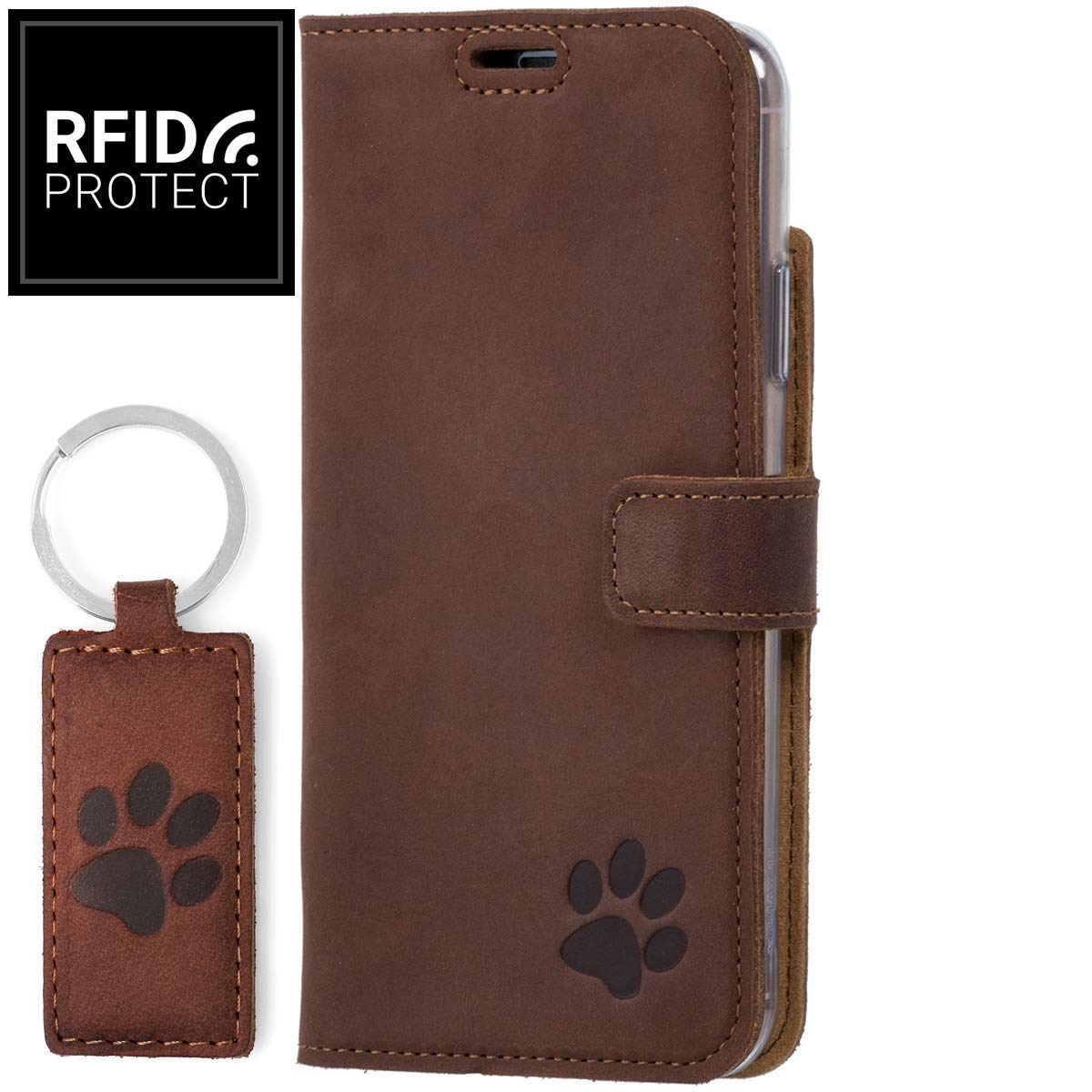 Surazo Leather Wallet Mobile Phone Case Compatible with Apple iPhone 11 Pro - Flip & Fold Smartphone Case with Stand RFID Blocker, Magnet Closure, 3 Slots for Bank Cards - Handcrafted European Leather