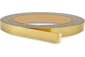 UNMAR Mirror Gold PVC 5/8 inch x 25 ft Edge Banding Peel Stick Tape Adhesive Metal Edging Veneer Aluminum Trim Flexible Strip Molding MDF Wood Cabinet Laminate Shelf Furniture Countertop Formica Plywood