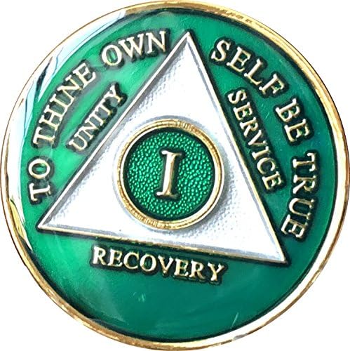 1 Year AA Medallion Metallic Green Tri-Plate Gold Plated Chip