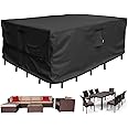 Patio Furniture Set Cover Waterproof Rectangular Heavy Duty 600D Outdoor Sectional Sofa Couch Cover Large Outside Dining Table and Chairs Covers Patio Conversation Set Cover Black 112 x 74 Inch