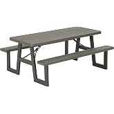 LIFETIME 6-Foot Folding Picnic Table with Benches, Seats 8, Heavy-Duty HDPE Tabletop, Steel Frame, Weather &amp; UV Resistant Outdoor Picnic Table with Umbrella Hole