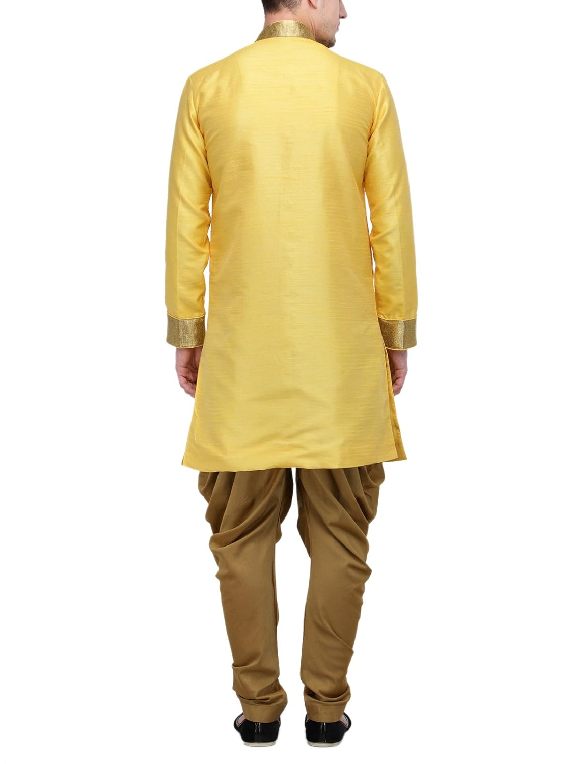 rg designers yellow and gold plain sherwani for men