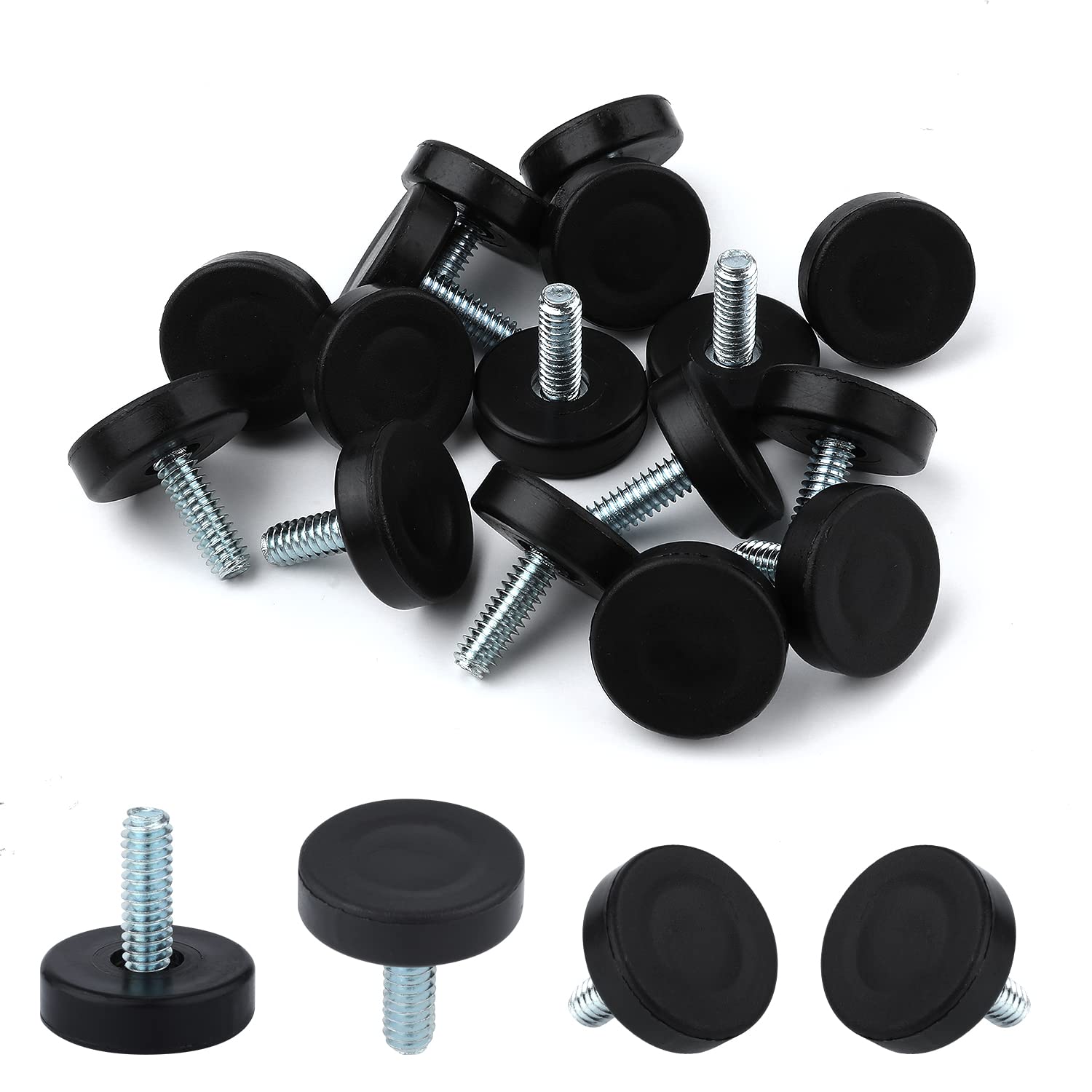 AIEX 16pcs 1/4'' Thread Outer Diameter Furniture Leveling Feet, Adjustable Furniture Levelers Screw in Feet for Table Chair Furniture Legs(Without Insert)