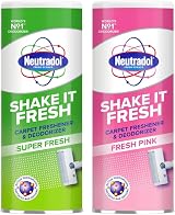 Neutradol Shake It Fresh Carpet Deodoriser 2 x 350g Pink & Super Scent
