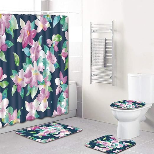 N / A Alfombrillas de baño Conjuntos 4 Piezas,Creatividad Impreso Flor