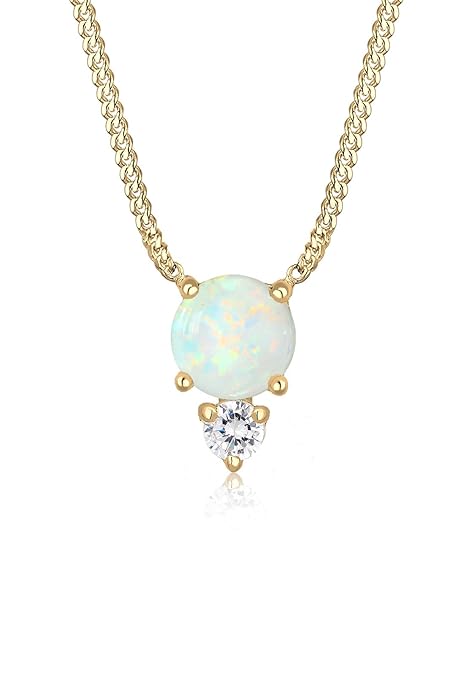 Elli Damen-Ketten mit Anhänger 925_Sterling_Silber Opal 0111362217_45 - 45cm Länge
