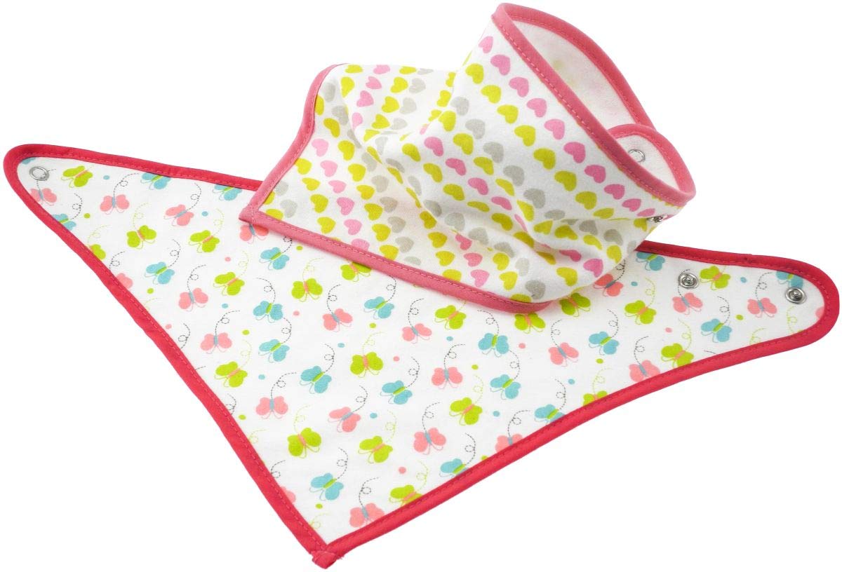 Bieco 38013201 Baby Triangular Scarf Set of 2 Butterfly and Hearts, Drool Bib for Teething Baby, Bandana for Babies and Toddlers from 0 Months +, Multi-Colour, 30 g