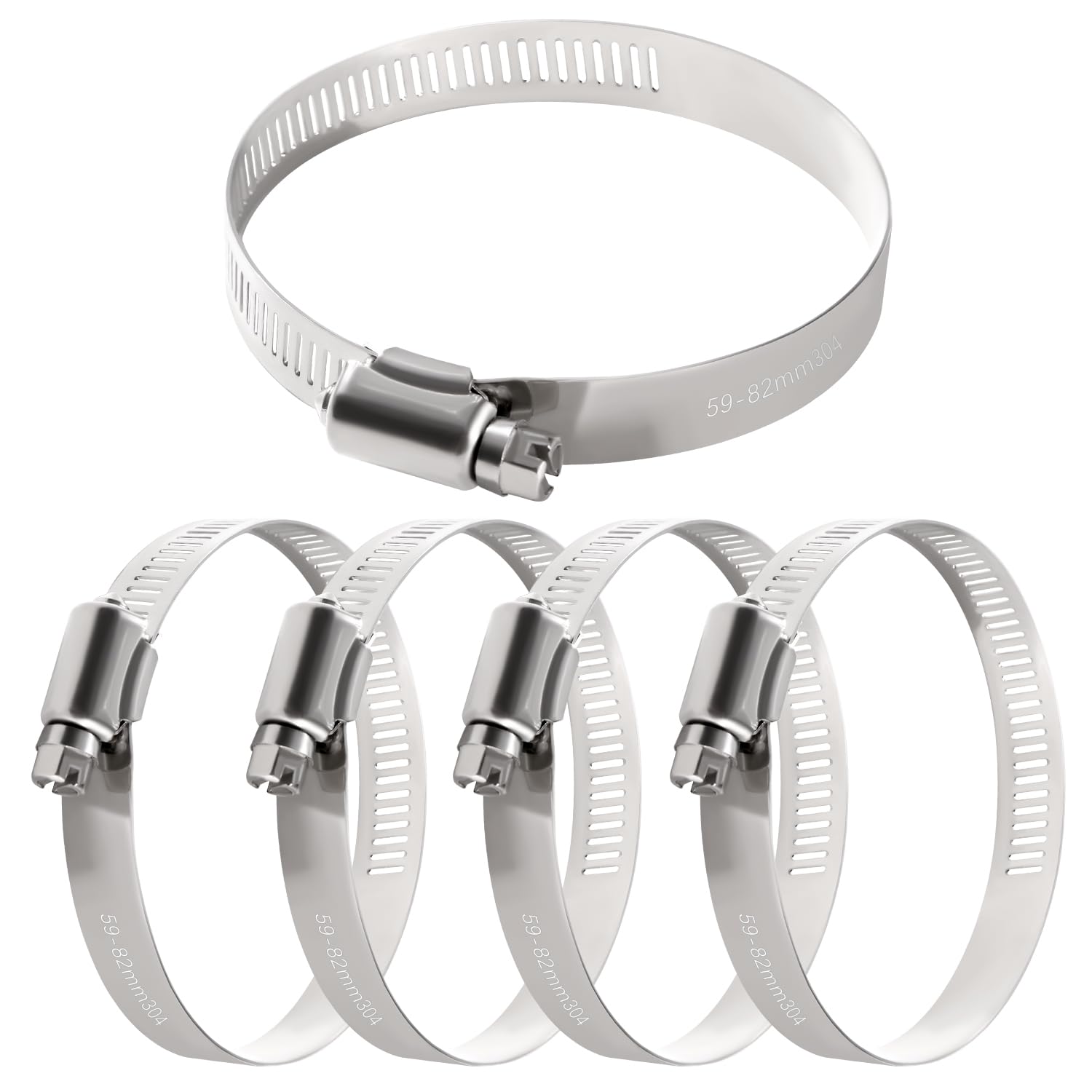 YIXISI 5 PCS 59-82 mm Hose Clips, 304 Stainless Steel Hose Clips, Adjustable Hose Clamps, Jubilee Clip, for Hose Pipe Tube โ image 1