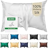 Glodex 100% Pure Mulberry Silk Pillowcase for Hair and Skin Face - Both Sides 25 Momme Grade 6A with Hidden Zipper Ultra-Soft and Breathable 1Pc Gifts for Women Men (White, Standard 20"×26")