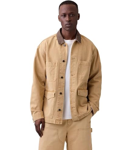 GAP Men's Denim Utility Shacket, New Stone, X-Small at Amazon