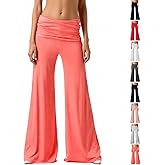 Coral Fold Over Yoga Pants 2026 Wide Leg Loose Fit Lounge Pant with Ruched Waist Sports Leggings