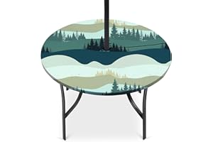 ICOSY Round Tablecloth with Umbrella Hole, Outdoor Tablecloth Waterproof Elastic Fitted Table Cloth Round Cover, Outdoor Table Cover for Camping, Indoor and Outdoor