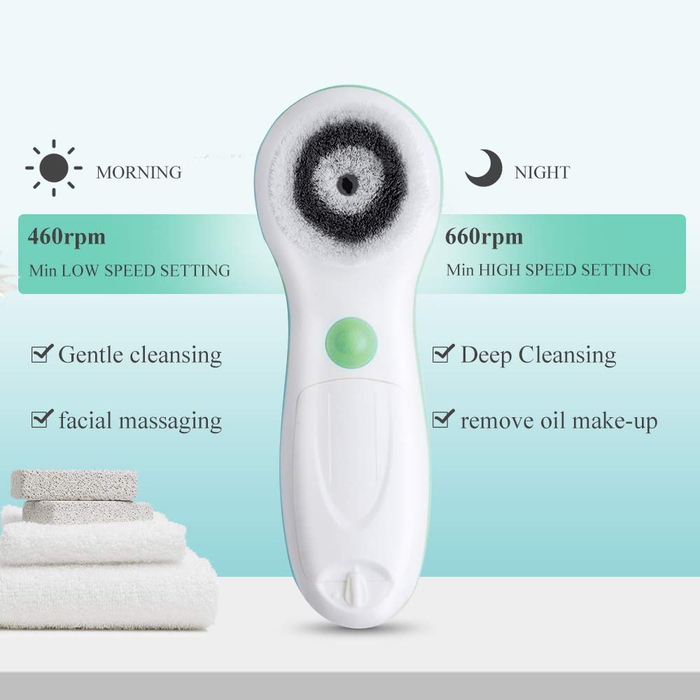 TOUCHBeauty Facial Brush Skin Deep Cleansing & Exfoliating Device with 3 Spin Brushes Original & Official Manufacture Direct | Travel Case, Waterproof, Battery Powered Mint Green: Beauty