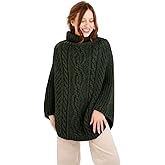 SAOL 100% Merino Wool Cable Knit Ladies Irish Aran Poncho Cardigan