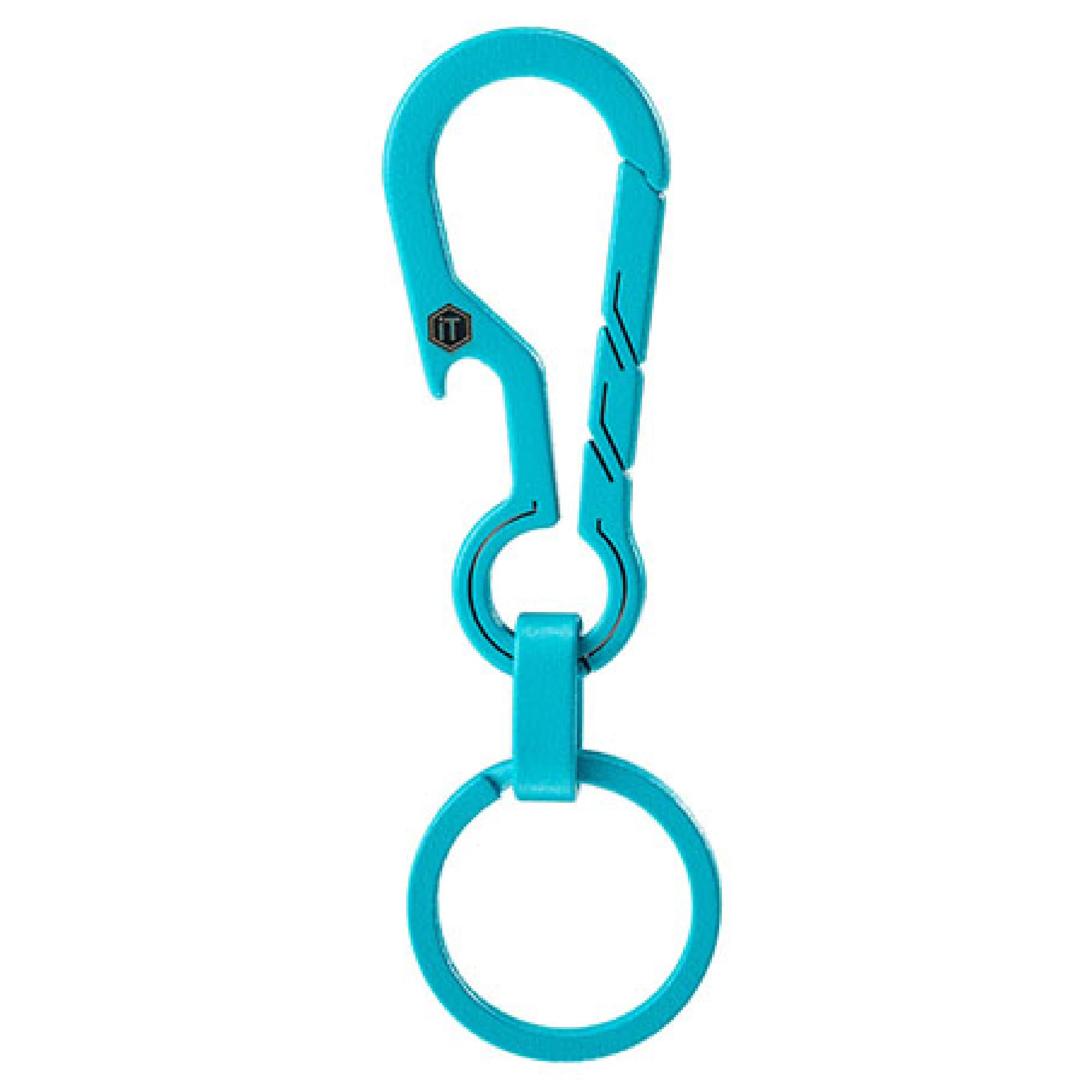 KeyUnity KM01 Titanium EDC Keychain Clip with Bottle Opener, Quick Release Carabiner Key Ring Holder for Men & Women (Turquoise)