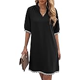EVALESS Dresses for Women Casual V Neck Holiday Dress Loose Ruffle Wedding Guest Dresse 2026 Summer Dress with Pockets