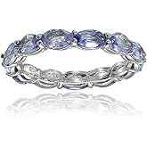 Ice Gems Sterling Silver Tanzanite 5x3mm Oval-cut Eternity Band Ring
