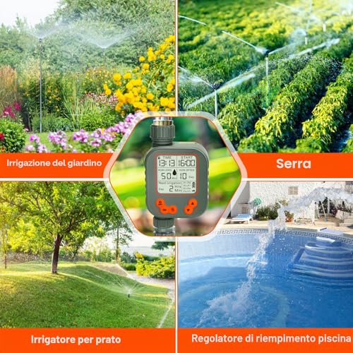 Battery Powered Irrigation Programmer, Irrigation Timer with Rain Sensor and 8 Separate Watering Modes Automatic/Manual Computer Irrigation for Garden, Lawn, Patio, Farm