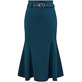 Hobemty Women's Elegant Fishtail Skirt High Waist Belted Work Midi Mermaid Skirts
