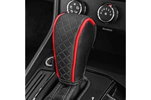 KUQUTIDY Leather Car Gear Shift Knob Cover, Anti-Slip Breathable Gear Stick Shift Knob Cover, Universal Shifter Lever Protector Cover for Cars, Trucks, SUVs, Automotive Decorative Accessories (Red)