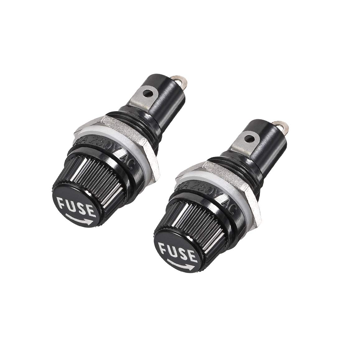 Photo 1 of uxcell® 13mm Thread Screw Cap Panel Mounted 5x20mm Fuse Holder AC 125V/15A 250V/10A Black 2Pcs