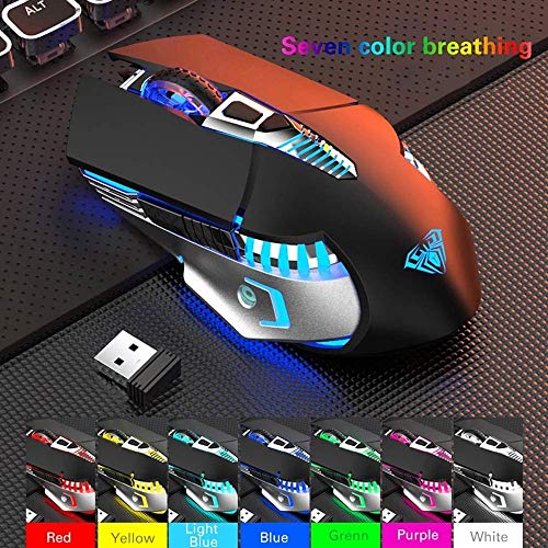 Bluetooth Mouse, Rechargeable Wireless Mouse with Side Button, Multi-Device(3-Mode:BT5.0/3.0 + 2.4Ghz), 7 Color LED Lights, Ergonomic Gaming Mice for PC Computer Laptop Mac Tablet(Black-Sound)