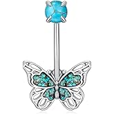Real Turquoise Butterfly Belly Button Ring 925 Sterling Silver Boho Southwestern Belly Button Piercing Jewelry for Women Gift for Birthday