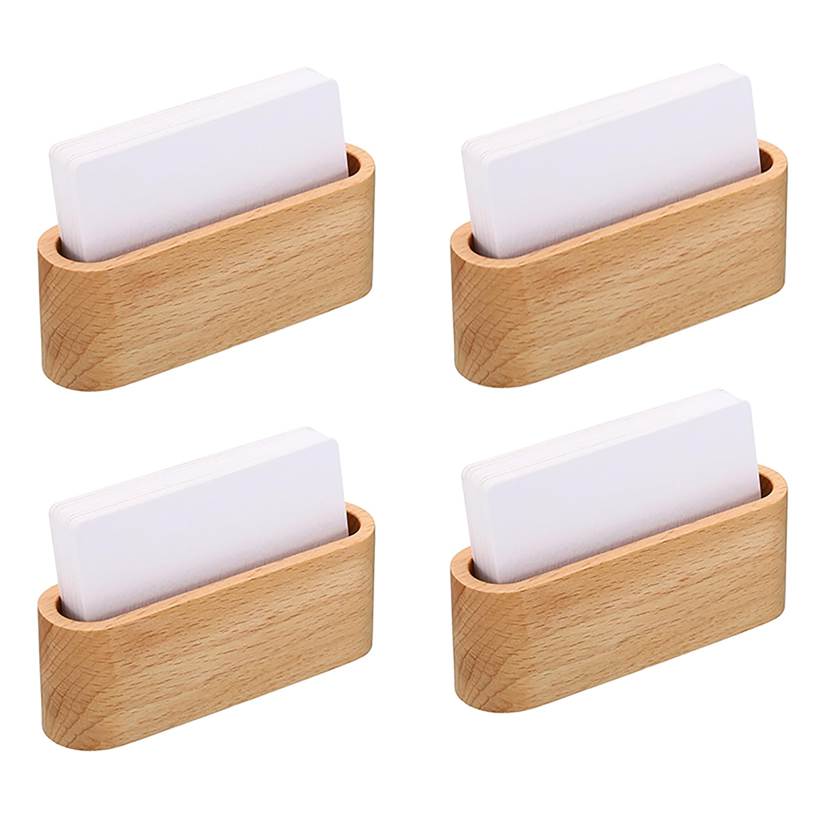 PATIKIL Business Card Holder, 4pcs Wooden Card Stand, Brown