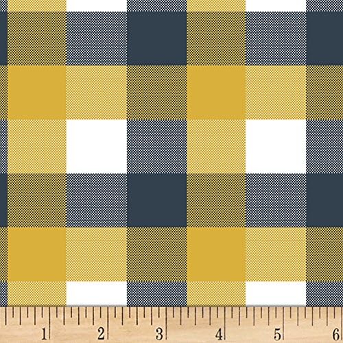 Bolt by Girl Charlee Homestead Life Jersey Knit Brienne Plaid Mustard/Blue/White Fabric By The Yard