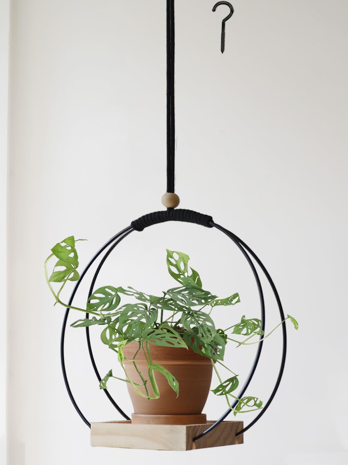 Photo 1 of **MISSING PARTS** Dravmola Plant Hanger with Wood Base - Boho Macrame Hanging Plant Holder for Indoor Plants Hanging Planter for Wall /Window/Room Decor Black (Pot & Plant Not Included)LPNPMFD9642559