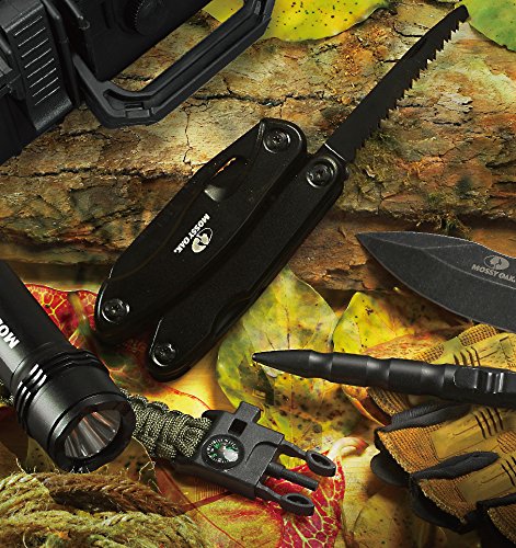 MOSSY OAK Emergency Survival Kit in Waterproof and Airproof Protective Case, with Multitool, Pocket Folding Knife, LED Tactical Flashlight, Survival Pen and 550 Paracord Bracelet