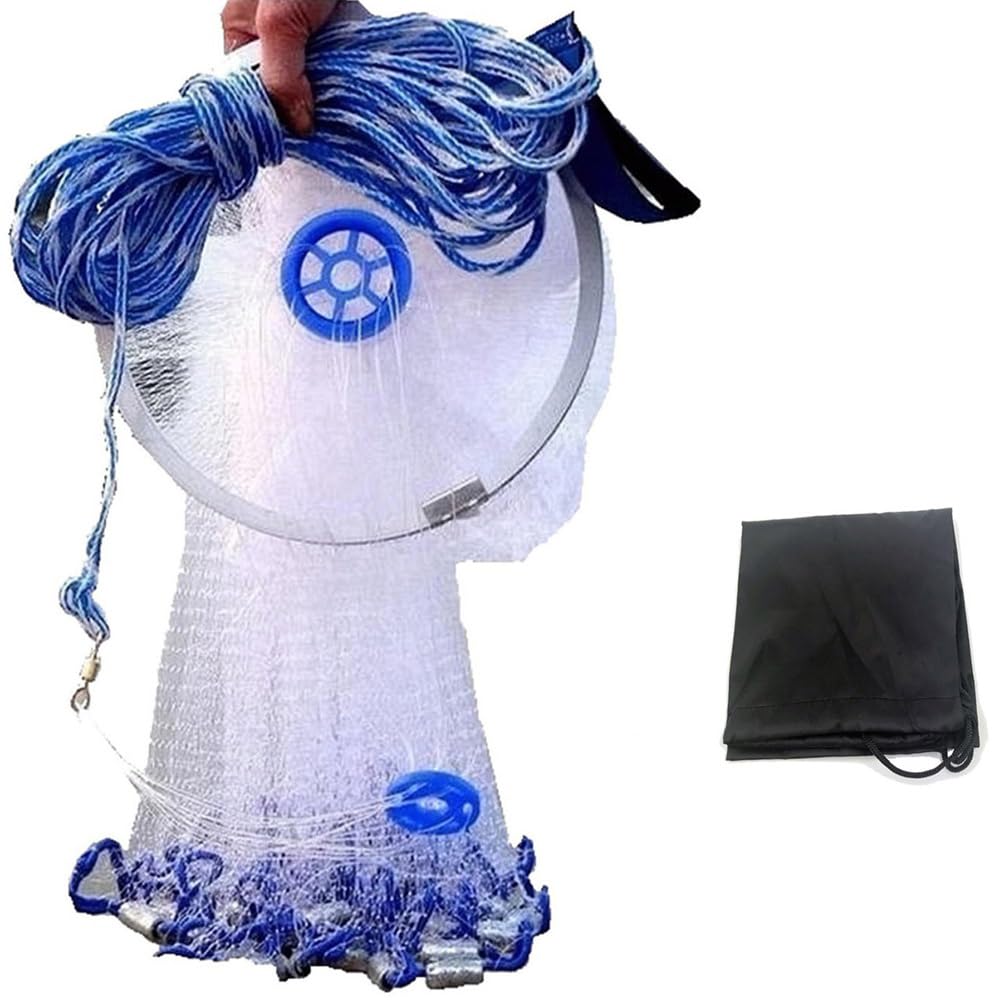EASY BIG Cast Fishing Net with Aluminum Frame, 0.8inch/2cm Mesh, 7.8-13.8ft/2.4-4.2m Diameter