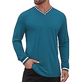 Hardaddy Mens Long Sleeve Tee Shirts Ribbed V Neck T Shirts Men Tshirt Color Block Pullover Tops