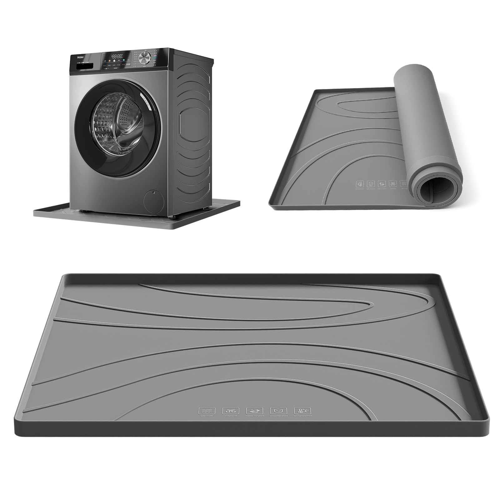Photo 1 of Washing Machine Drain Pan Silicone mat – 26.5x26.5 Inch Non-Slip Waterproof Washer Drip Tray, Anti-Vibration Soft Mat for Under Dryer or Washer, Floor Leak Protector for Laundry Room