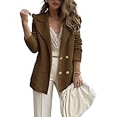 chouyatou Women's Casual Notched Lapel Double Breasted Large Pocket Ribbed Blazer Jacket